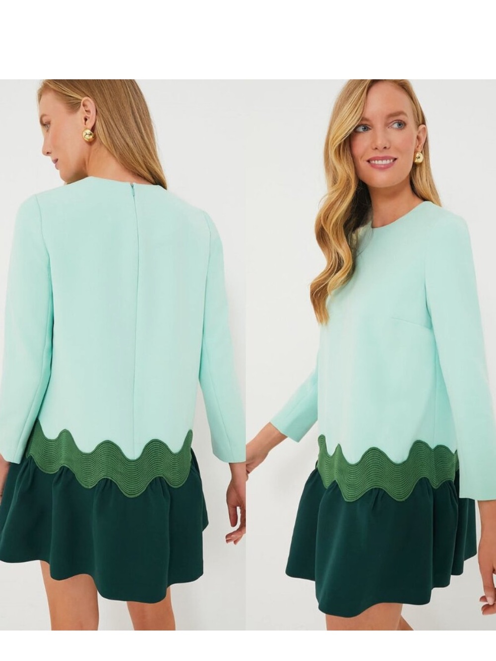 Tuckernuck Mint and Dark Green Scalloped Hem Dress - Picture 2 of 4